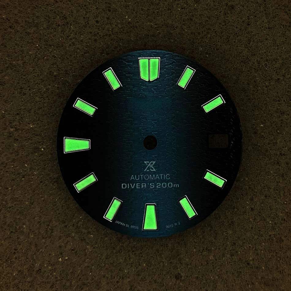 S New Arrivally Modified NH35 Blue Dial with Green Luminous 28.5mm Watch Dial Is Suitable for NH35/36/4R/7S Movement