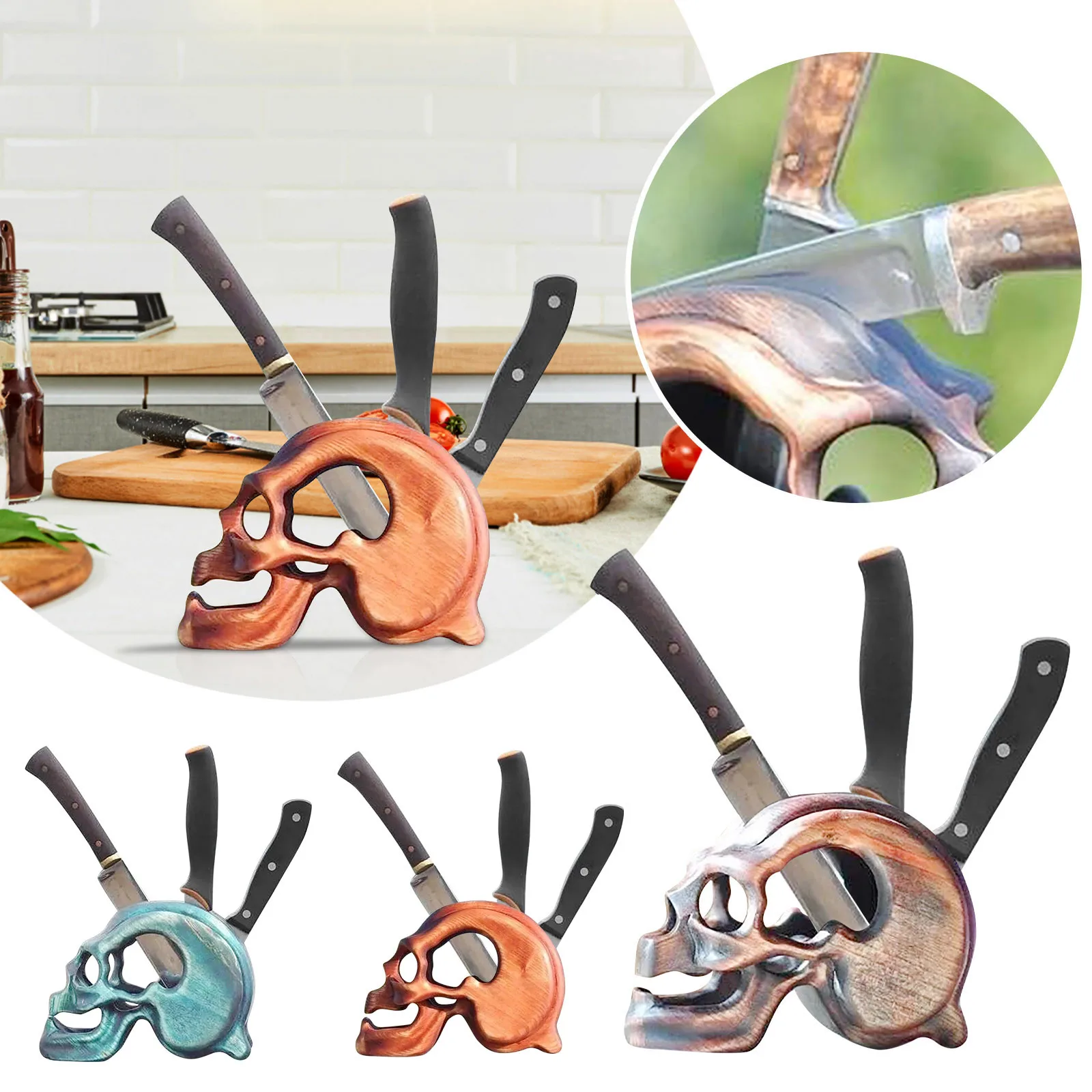 

Skull Knife Stand Kitchen Holder Bamboo Scissors Chopsticks Gadget Storage Shelf Rack Knife Block Stand Organizer Accessories