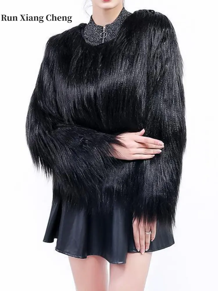 2023 Autumn Winter Coat for Women Faux Fur Luxury Designer Elegant  Hairy Soft Jacket External Warm Clothing Short Female Korean