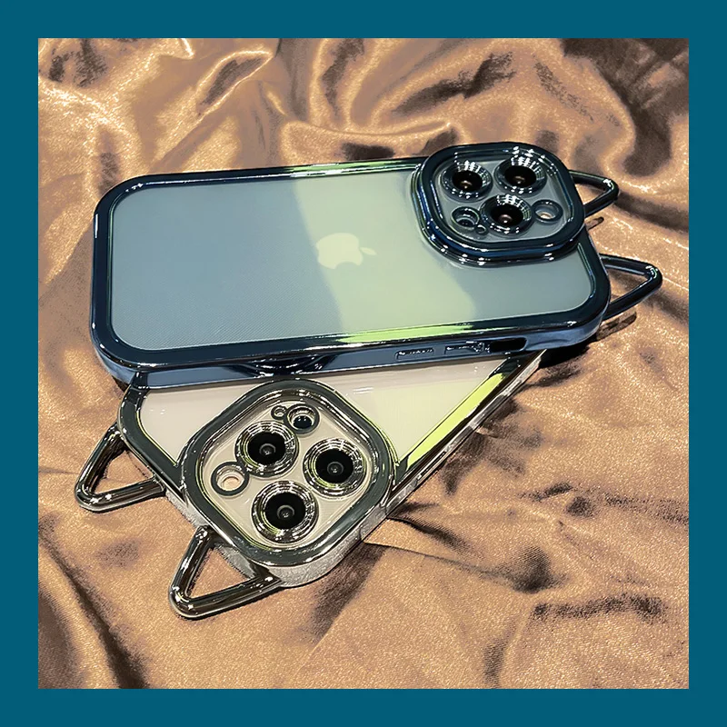 

ins Luxury Plating Transparent Cute Cat Ear Case for iPhone 11 12 13 Pro Max Cover for iPhone XR XS Max 13pro 12pro Soft Silicon