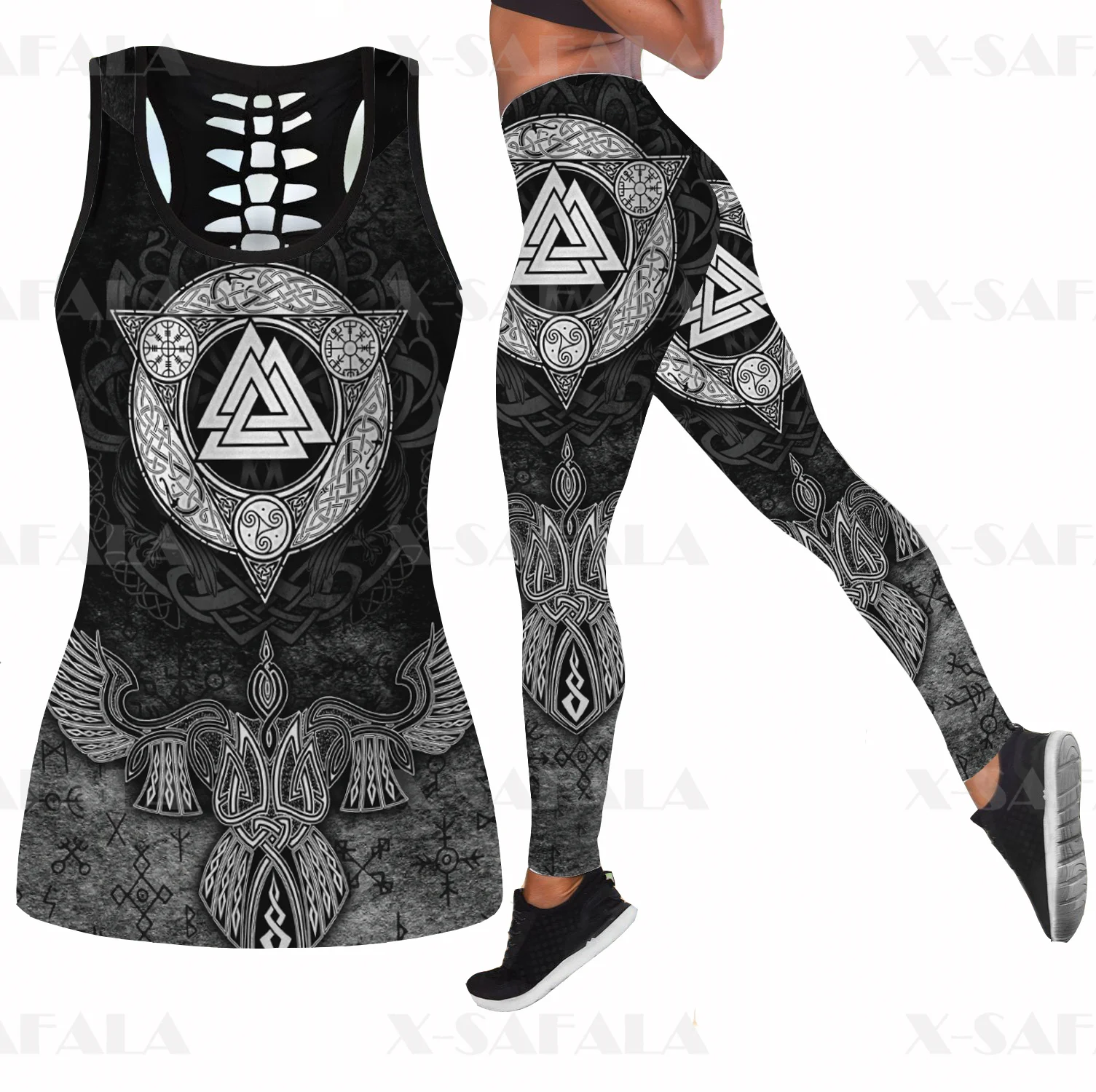 Женский комплект для йоги из двух предметов топ с 3D-принтом и леггинсы высокой