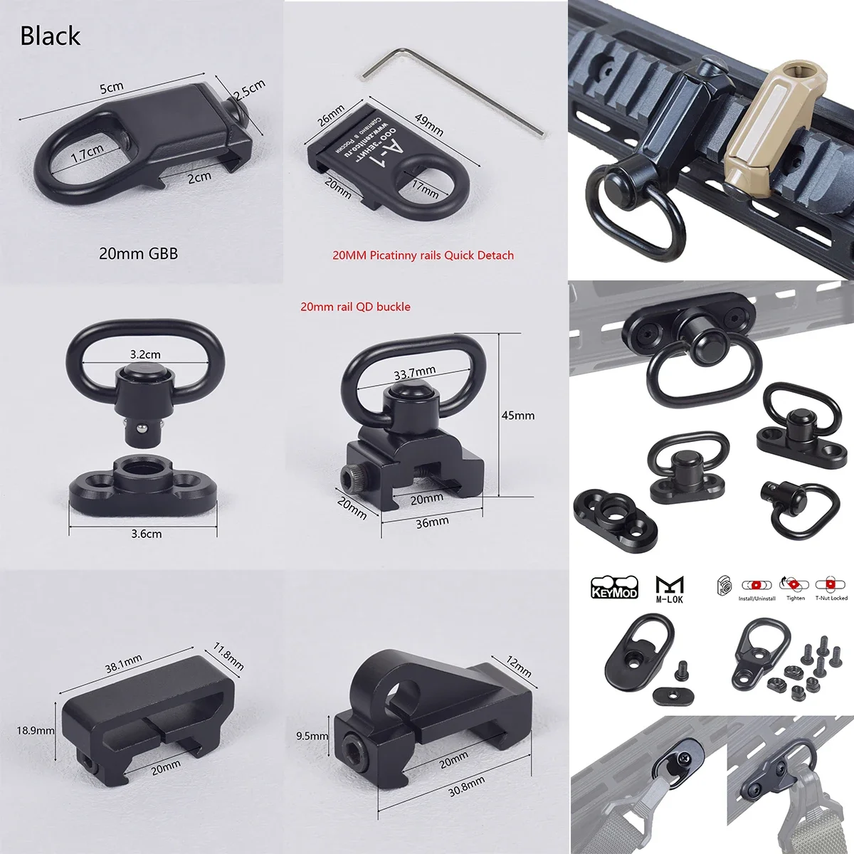 Tactical RSA Sling Swivel Mount GBB Paraclip Gun QD 20mm Rail Strap Quick Detach Adapter Hunting Rifle Airsoft Accessories