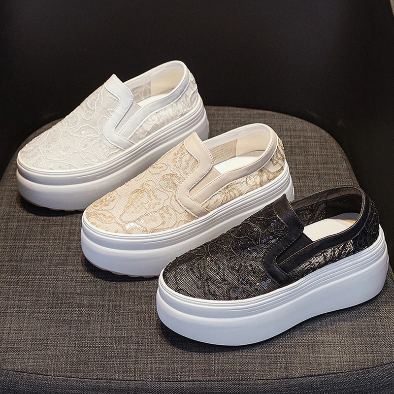 Женские туфли на толстой подошве повседневные сетчатые лоферы платформе без