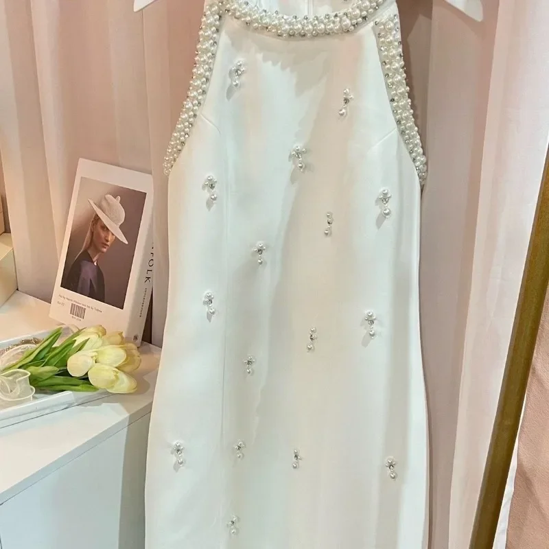 Hikigawa 2023 летнее однотонное повседневное женское платье с лямкой на шее