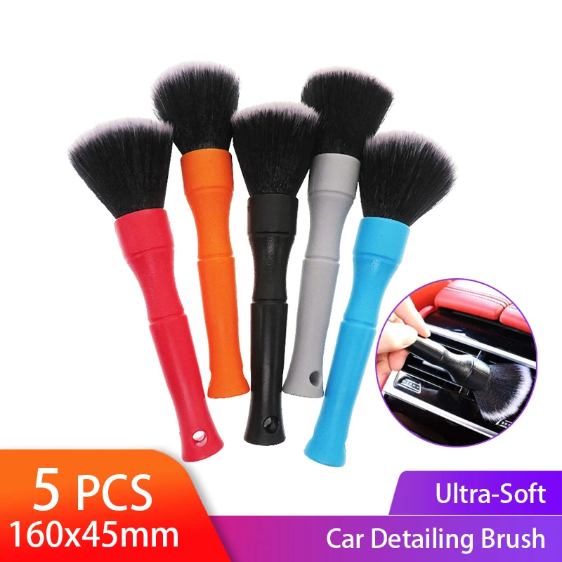 

Ультрамягкая щетка для детейлинга, 5 шт., мягкая щетка для детейлинга салона автомобиля с синтетической щетиной, щетка для тряпки автомобиля...