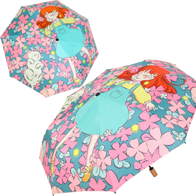 

Kawii Women's Sun Umbrellas Anti UV Sunshade Student Parasols Cartoon Folding Umbrella Sunscreen Couple Umbrella Girl Gift New