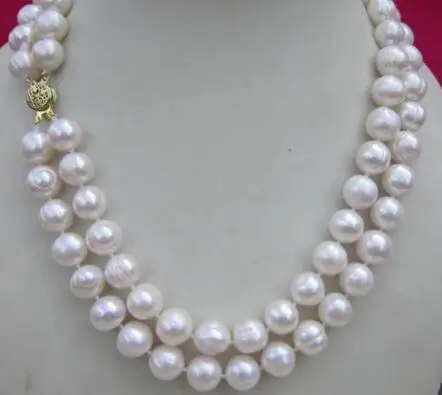

Бесплатная доставка ожерелье из двух нитей 10-11 мм с натуральным белым жемчугом южного моря