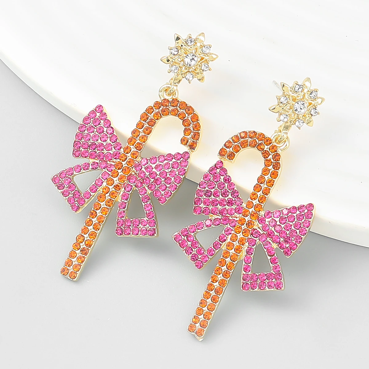 

DOINGPRO Trend Metal Rhinestone Bow Cane Dangle Earrings Festive Party Statement Earrings2022 Women's New Accessories