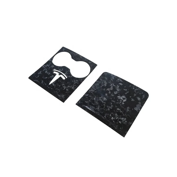 

2PCS/SET Forge Carbon Interiors Cup Holder Area Cover Center Console Cover Trims Panel fit for Tesla Model Y 2020+9