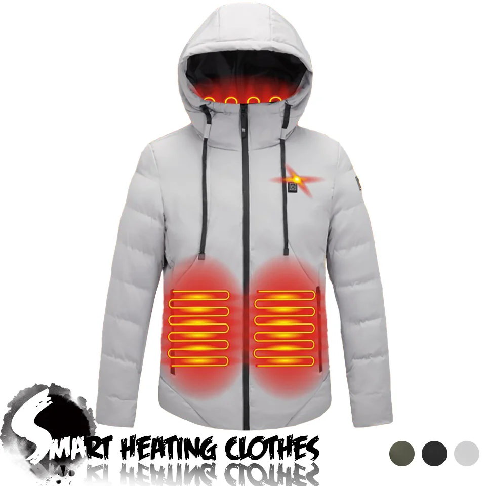 

Windproof Coldproof Winter Cycling Hiking Cotton-padded Coat 4 Zone USB Self-heating Camping Climbing Warm Hooded Jacket