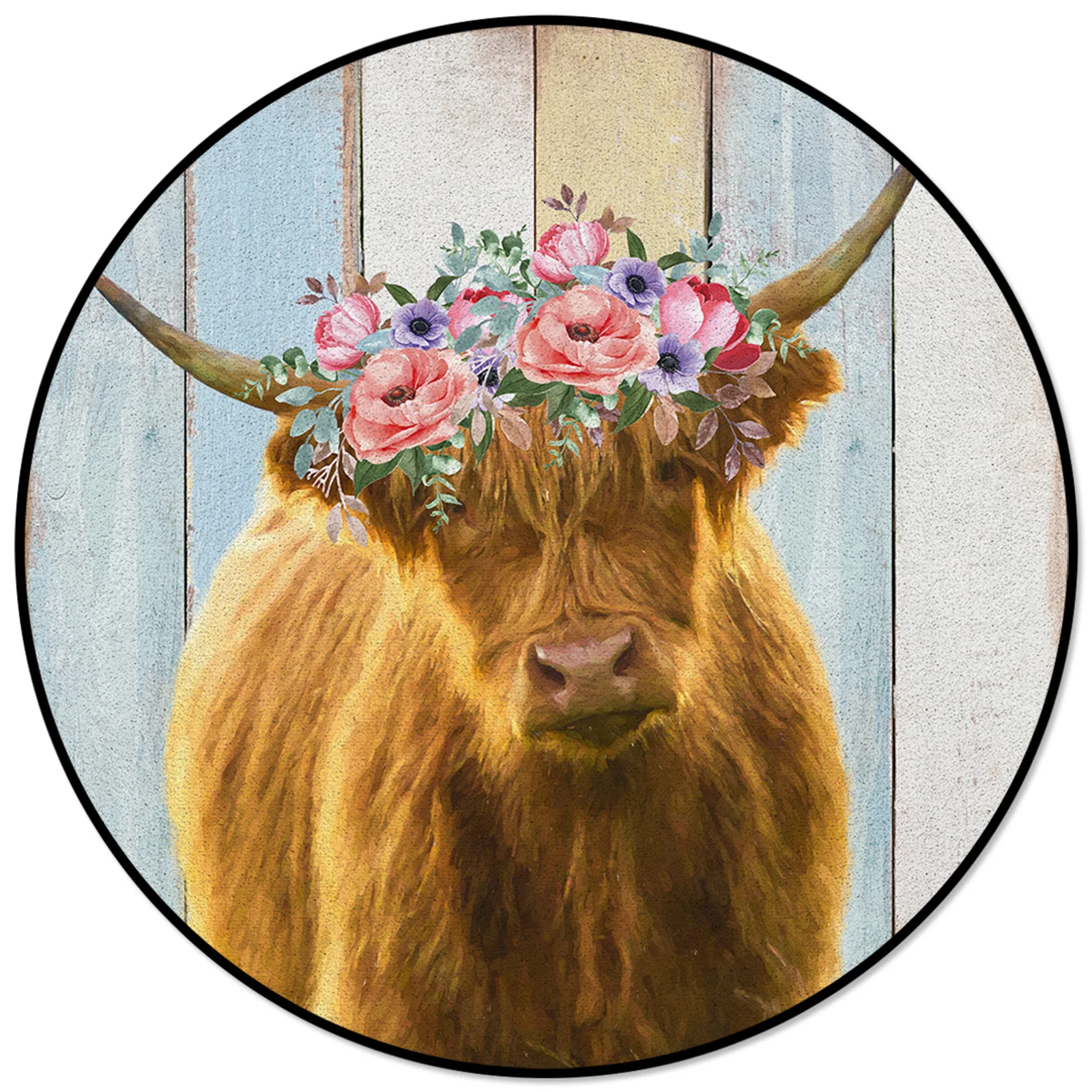 

American Idyllic Farm Highland Cattle Rugs And Carpets For Home Living Room Round Rug For Children Rooms Non-slip