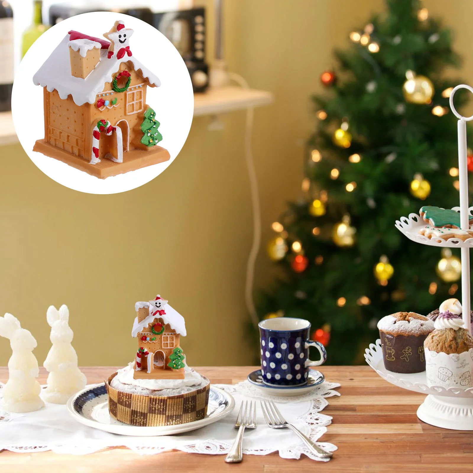 

Christmas House Village Cake Gingerbread Led Snow Lighted Decor Ornament Resinlight Houses Decoration Wooden Decorations