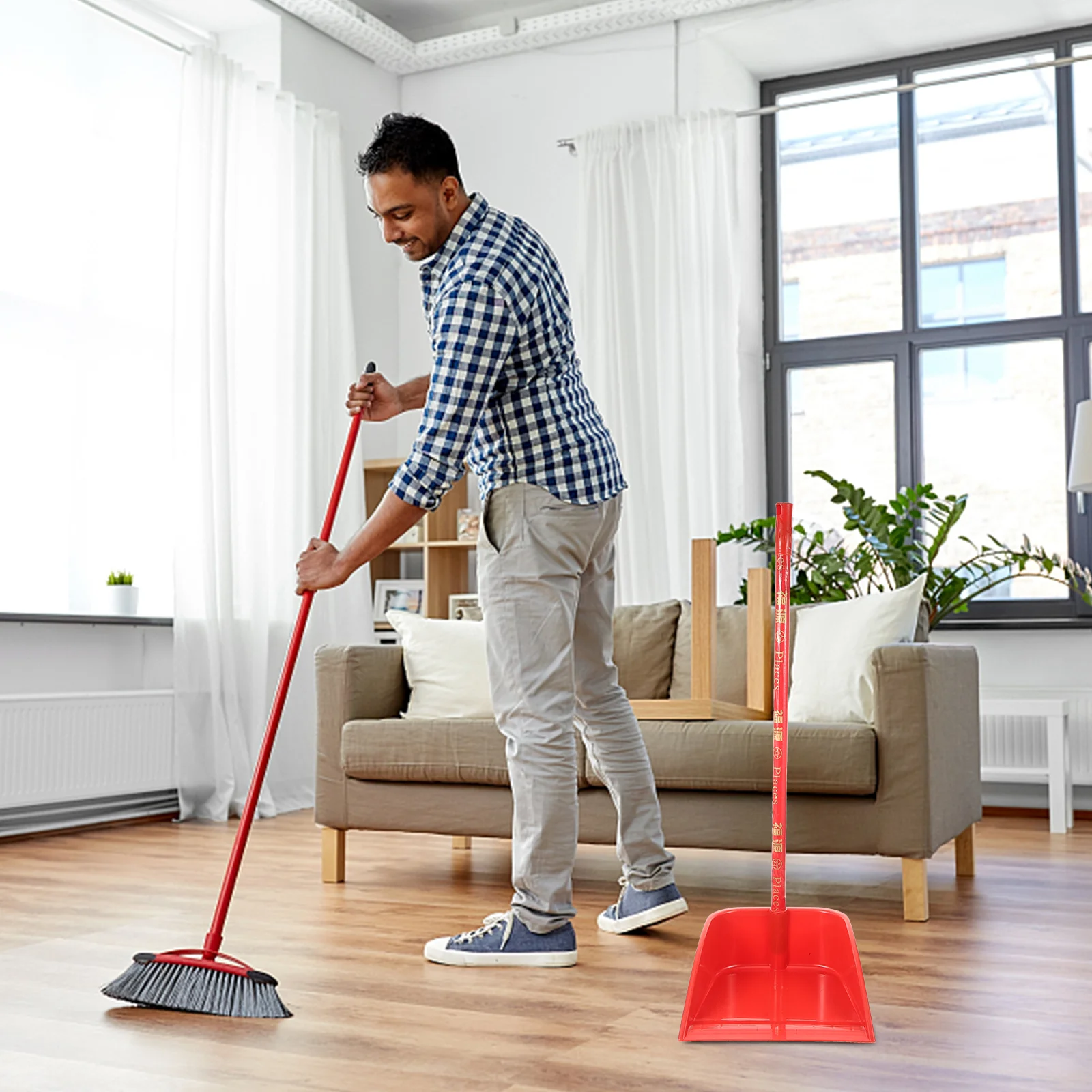 

Standing Dustpan Metal Long Handle Cleaning Wood Outdoor Handled Office Large