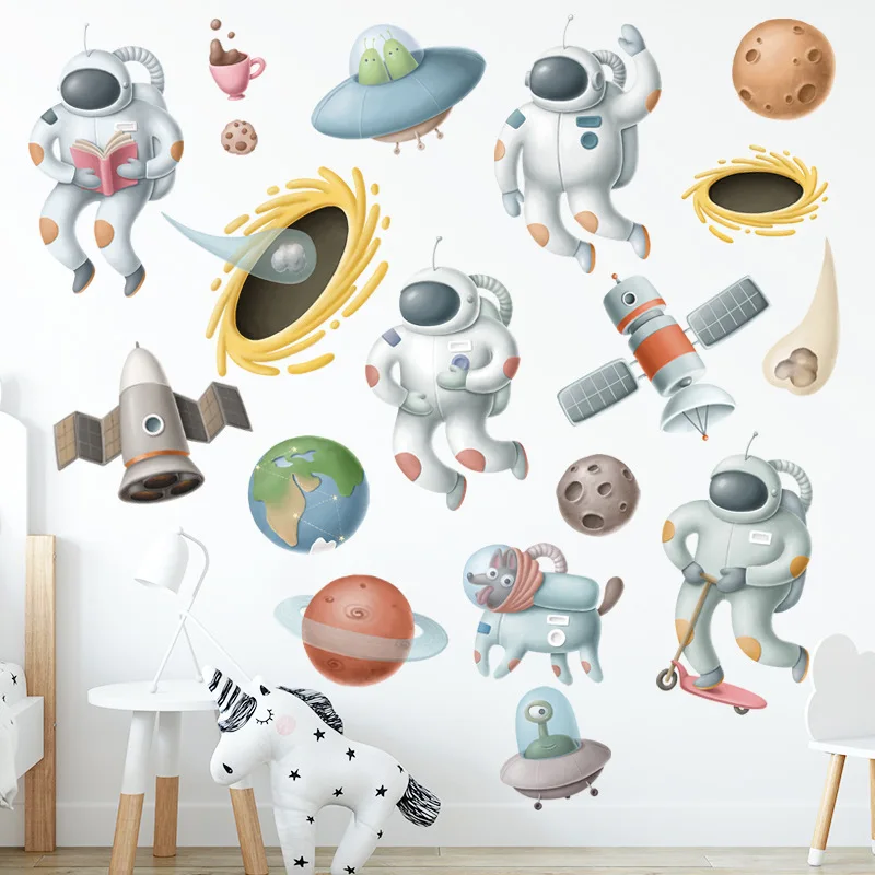 

Wall Decals Space Planet Pilot for Kids Rooms Baby Bedroom Home Decoration DIY Wallsitckers Removable Self-adhesive Wallpapers