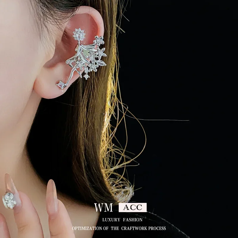 Корейский стиль INS Крылья ангела Цветок Цирконий Ушные манжеты Уникальный модный