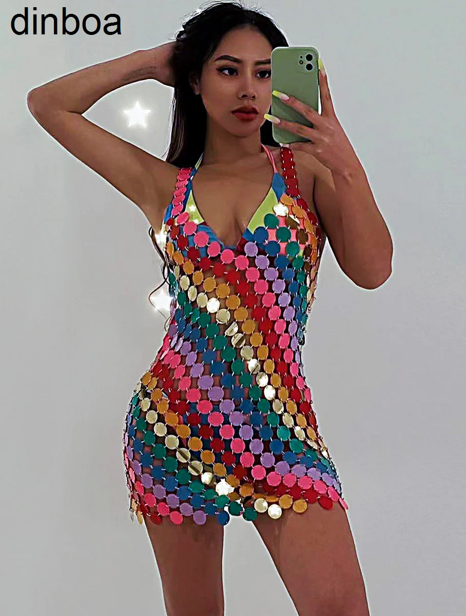 

Женское летнее пляжное бикини с круглыми блестками и V-образным вырезом