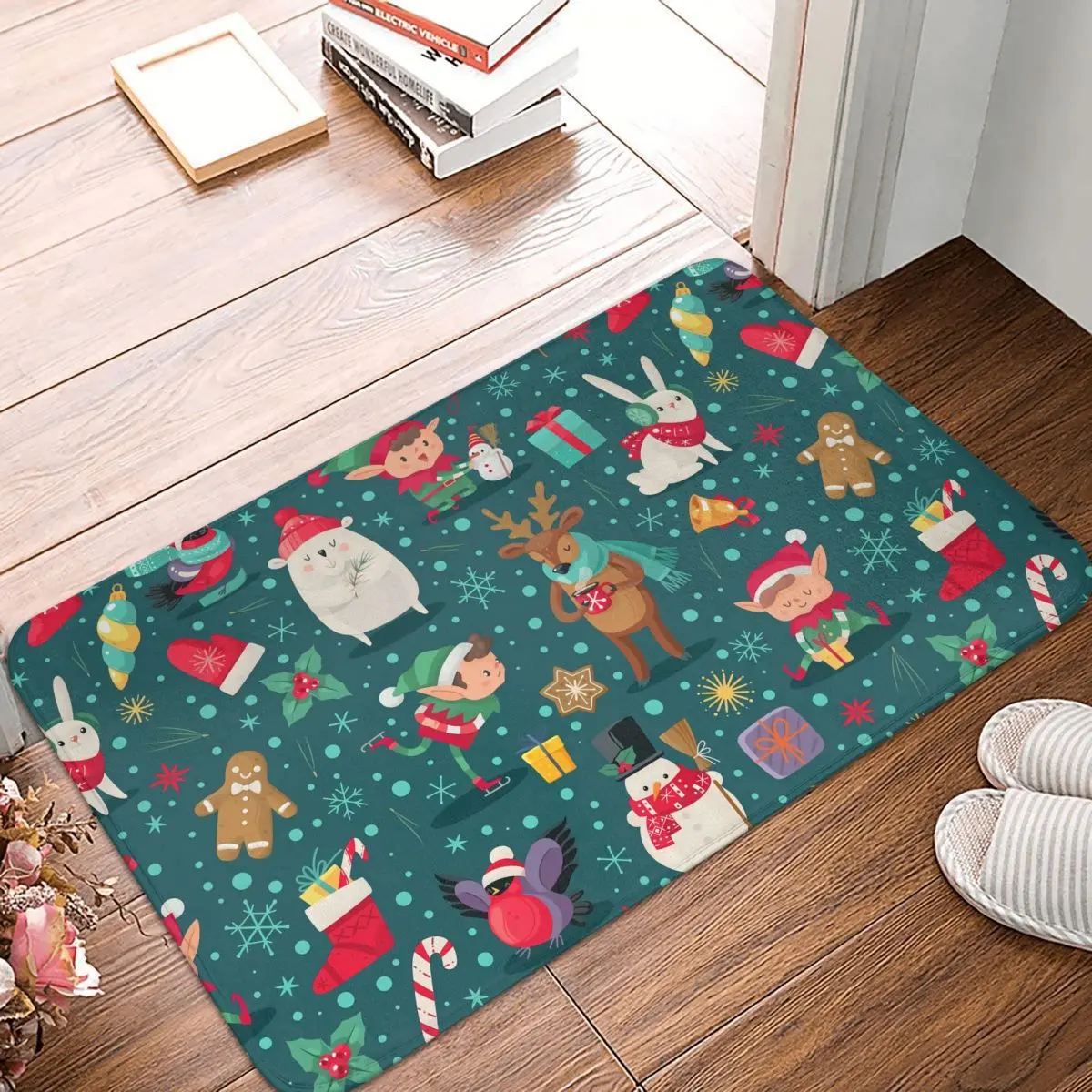 

Merry Christmas Day New Year Santa Claus Elk Snowflake Non-slip Doormat Happy Carpet Living Room Kitchen Mat Prayer Indoor