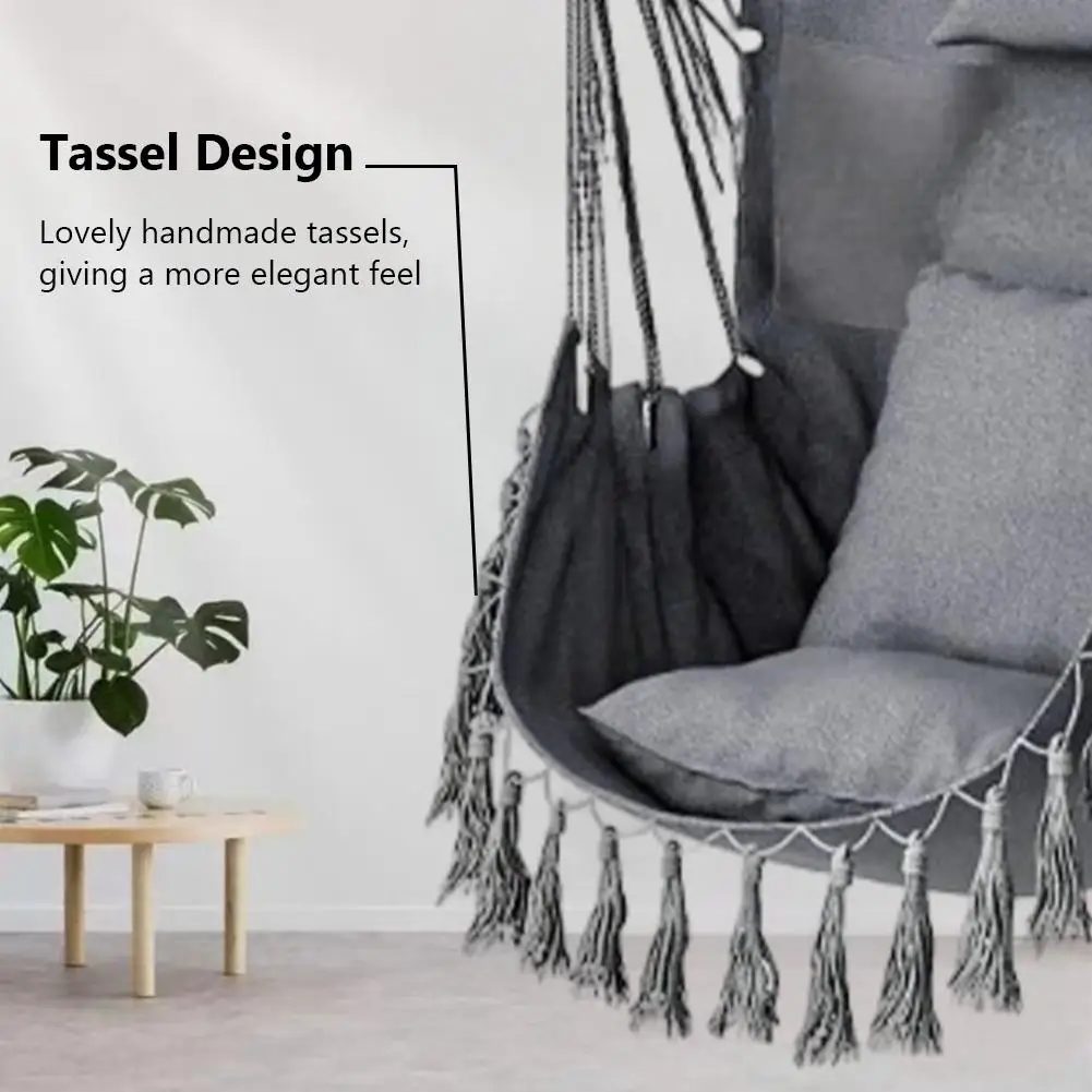 

Hanging Chair With 2 Cushions 1 Pillow Swing 150 Kg Load Capacity For Indoor Outdoor Living Garden Patio