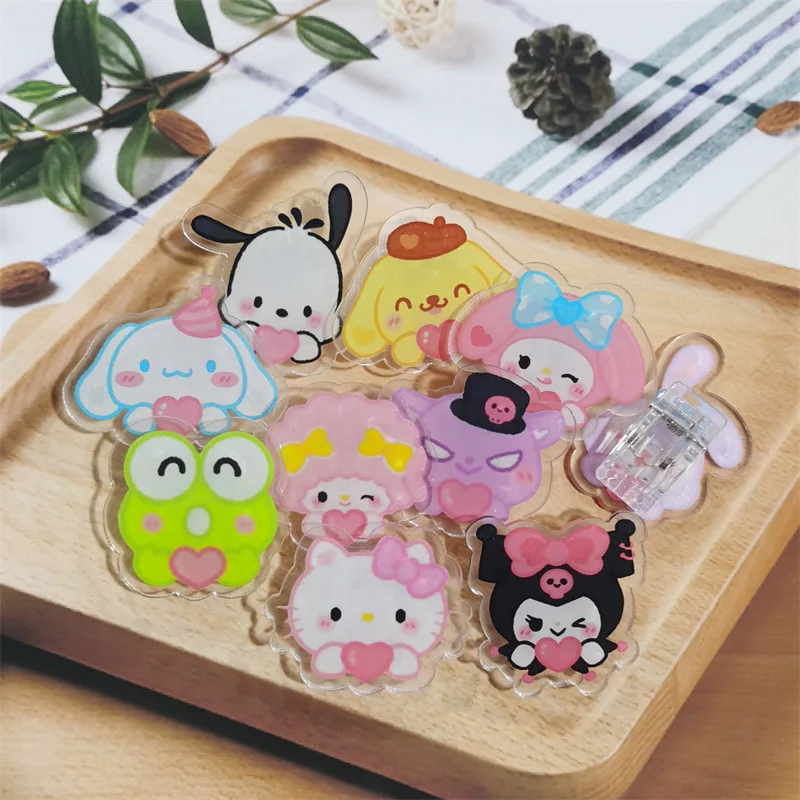 

Kawaii Sanrios Anime Kuromi Dovetail Clip My Melody Cinnamoroll Transparent Storage Clip Girl Heart Purin Dog Test Paper Clip