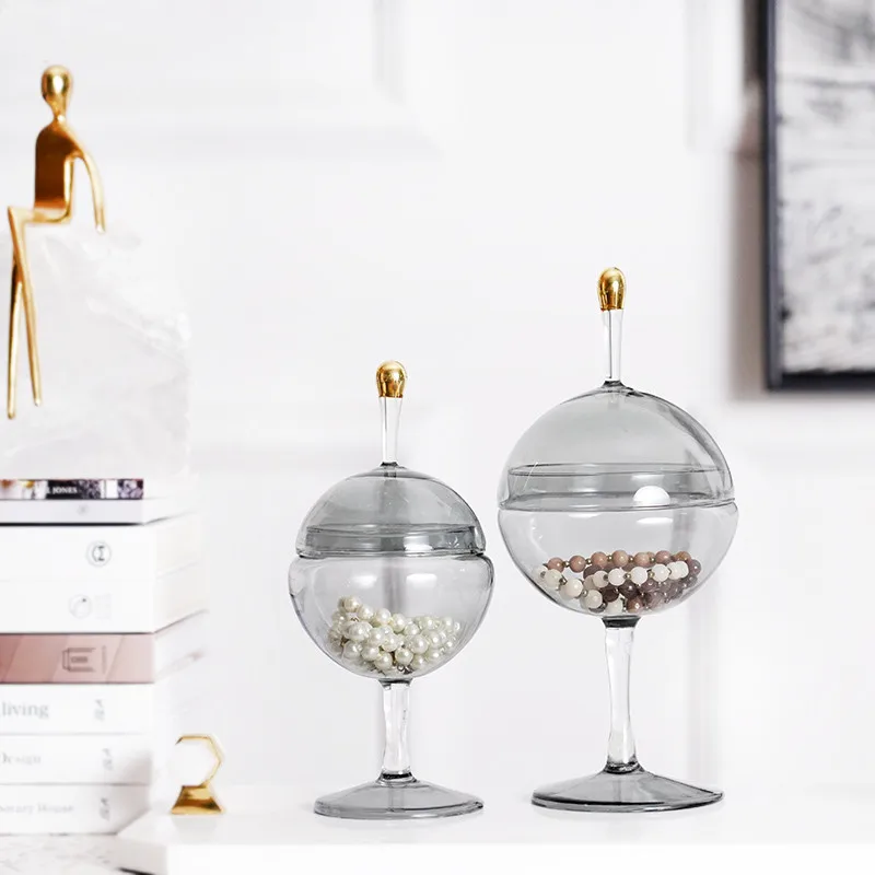 Clear Glass Decorative Jar Tall Jar Storage Room Storage Box Light Luxury Candy with Lid Home Decoration