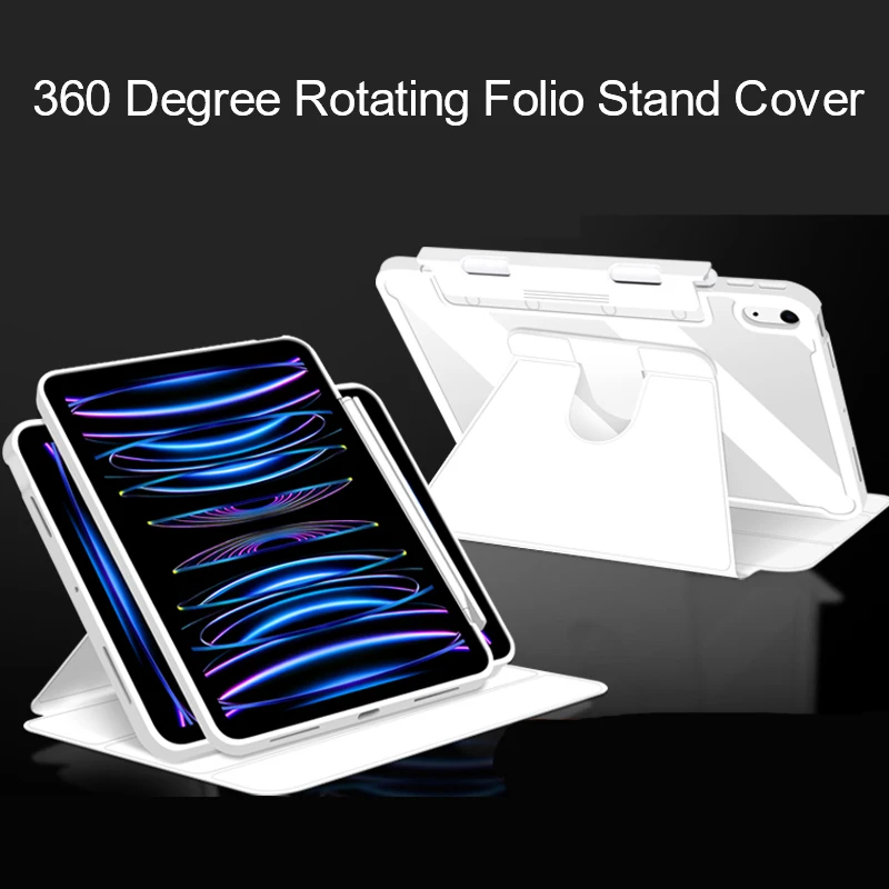 

360 Degree Rotation Auto Wake Sleep Premium Folio Stand Case with Flexible Viewing Angles For iPad Pro 12.9 M2 2022 iPad Pro 11 2022 10th iPad Air5 Air4 Case with Pencil Holder