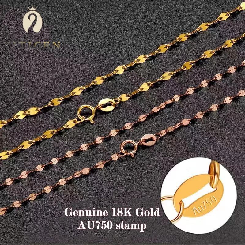 

Real 100% 18k Gold Necklace Au750 White Gold Rose Gold Women's Neck Cord Original 18k Pure Gold Jewelry Fashion Accessories