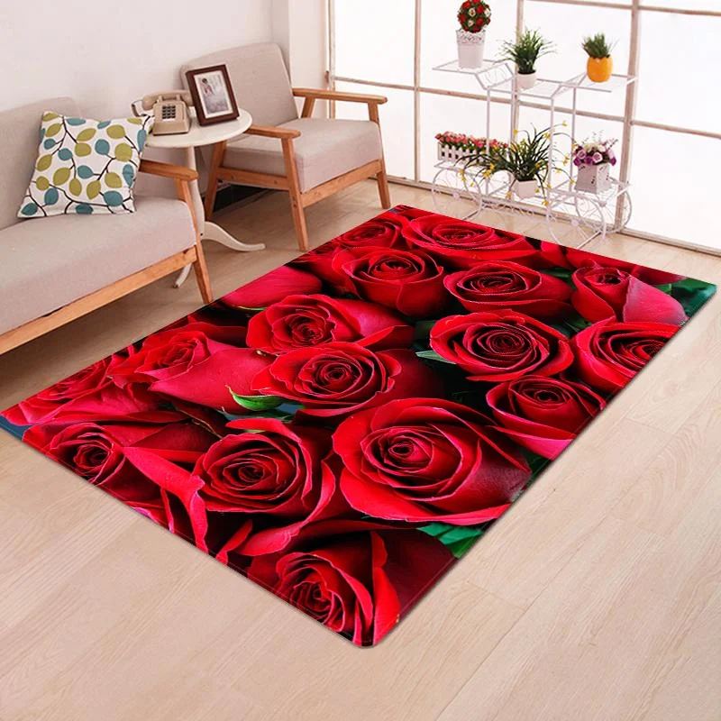 

Rose Flower Rug Multicolor Pink Red Wedding Carpet Antislip Living Room Carpet Large Girls Room Mat Home
