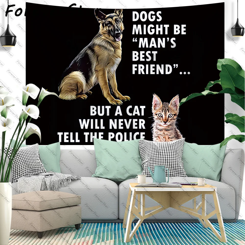 

Забавный гобелен ForeverStar с изображением собаки и кота, Настенный декор для спальни, настенные подвесные гобелены, домашний декор для гостиной, подарок