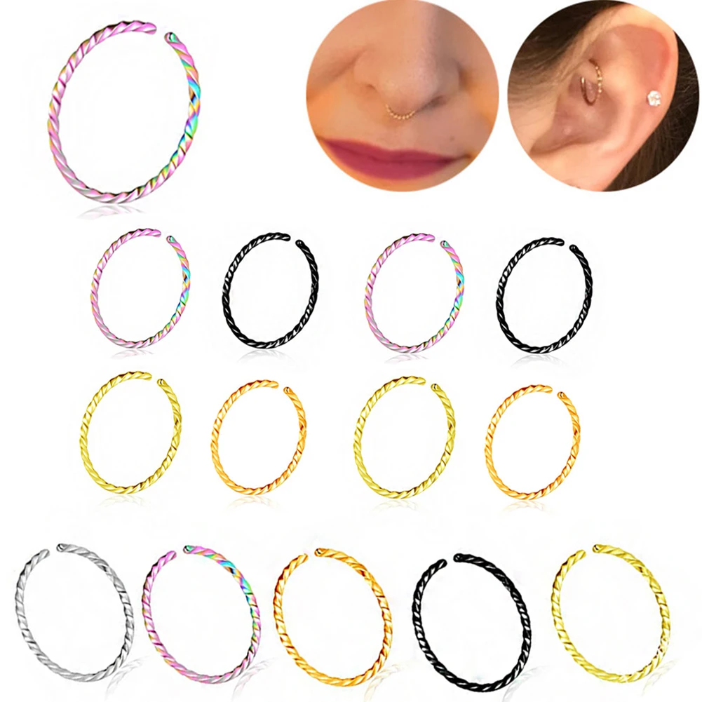 

1Pc 6/8/10mm Punk Stainless Steel Fake Nose Ring C Clip Lip Ring Earring Helix Rook Tragus Faux Septum Body Piercing Jewelry