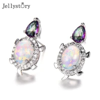 jellystory 925 sterling silver opal stud earrings for women turtle white blue wedding anniversary fine jewelry female gifts