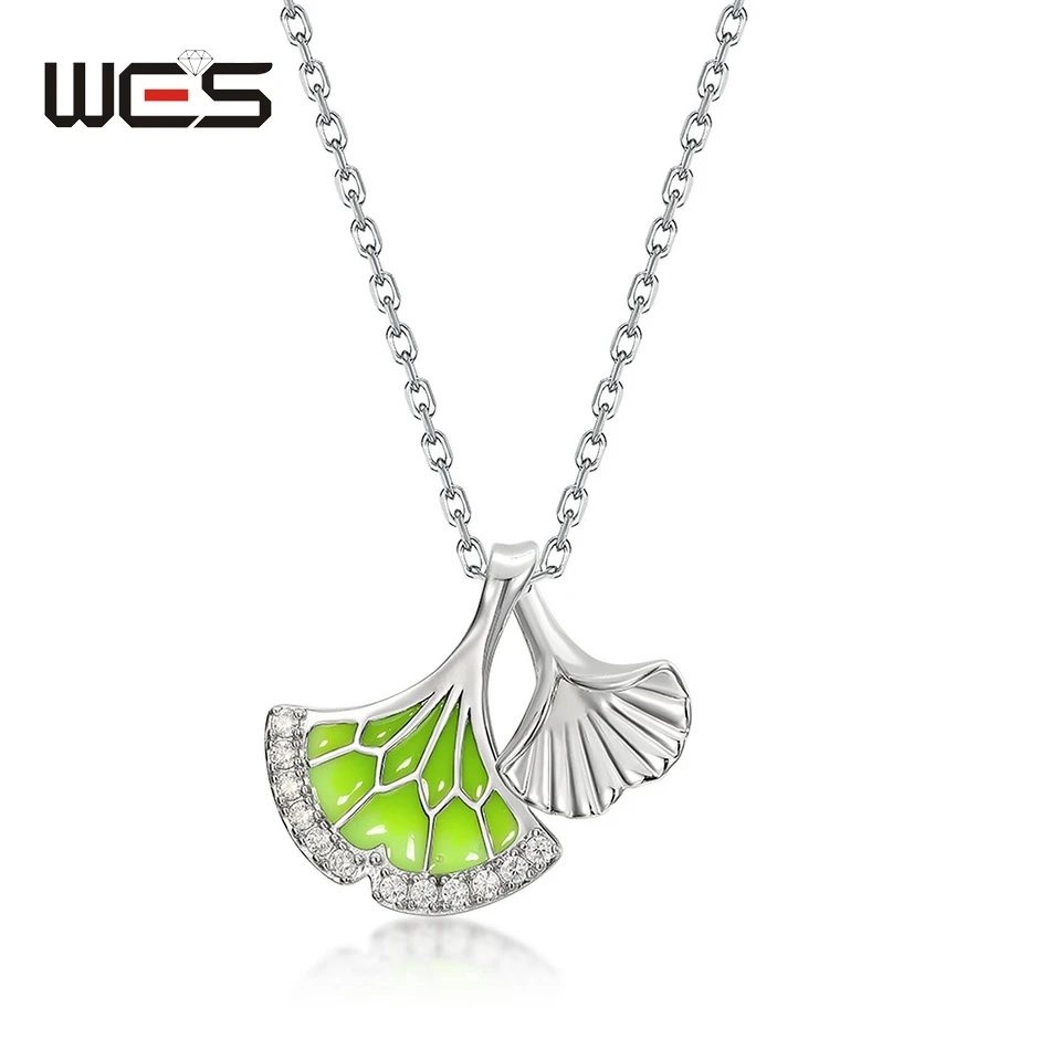 Женское ожерелье из серебра 925 пробы с листьями гинкго