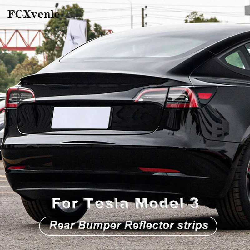 

FCXvenle Rear Bumper Reflector Light decorative strips Sticker Safety Warning Lamp For Tesla Model 3 2017 - 2020 2021 2022