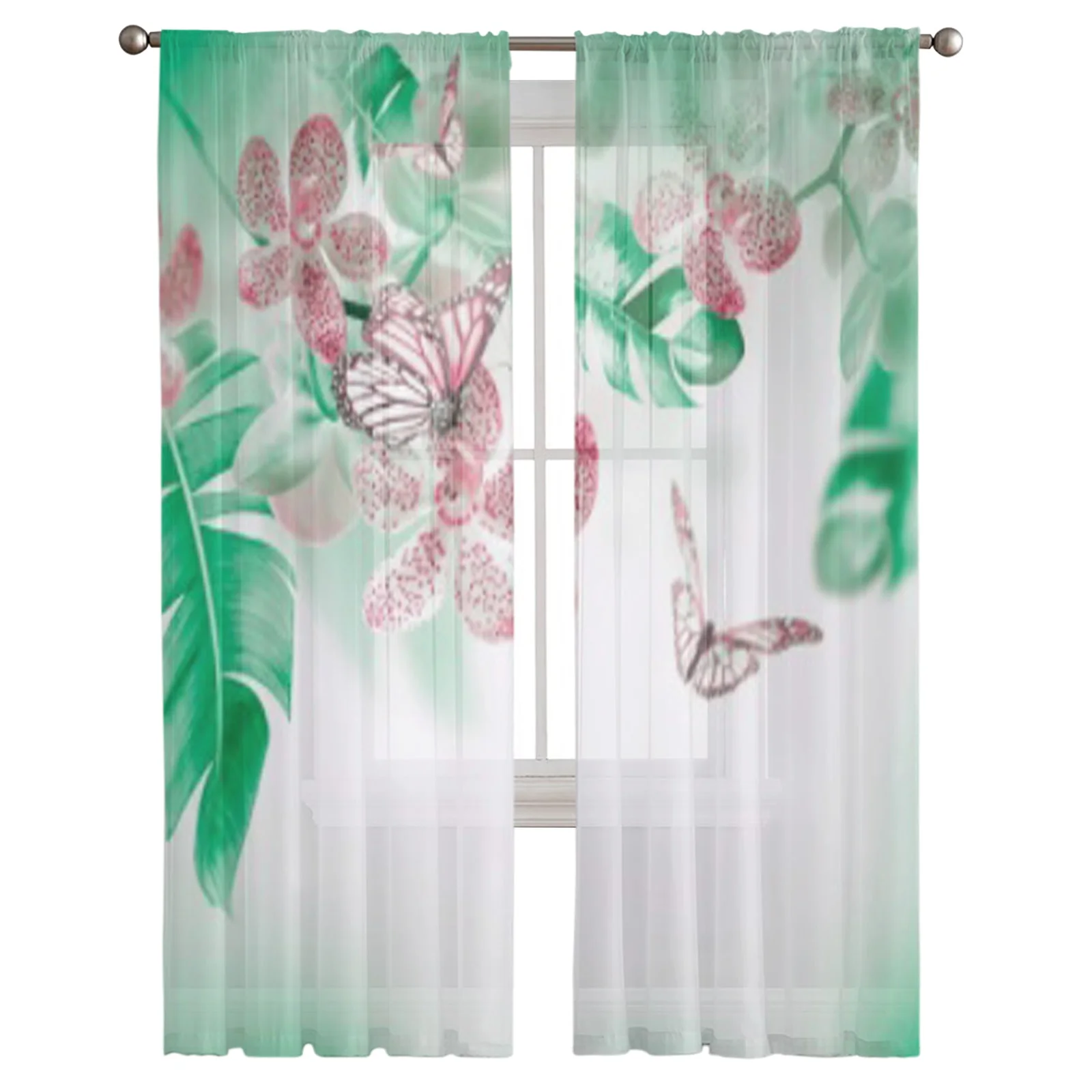 Тюлевые шторы с тропическими бабочками цветочные прозрачные Занавески Из
