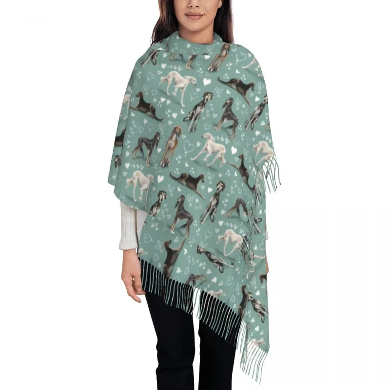 

Ladies Large The Saluki Green Scarves Women Winter Soft Warm Tassel Shawl Wrap Greyhound Sighthound Dogs Scarf