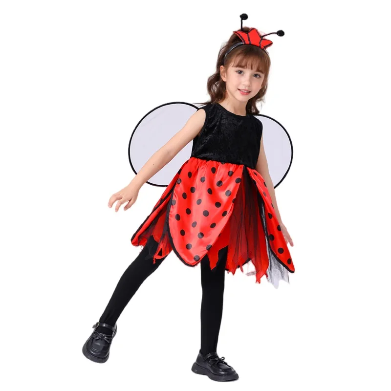 Фото 2025 New Fashion Animal Costume for Girls Sleeveless Round Neck Dress + Wing + Headband Bee Ladybug Outfit 4T-10T №4