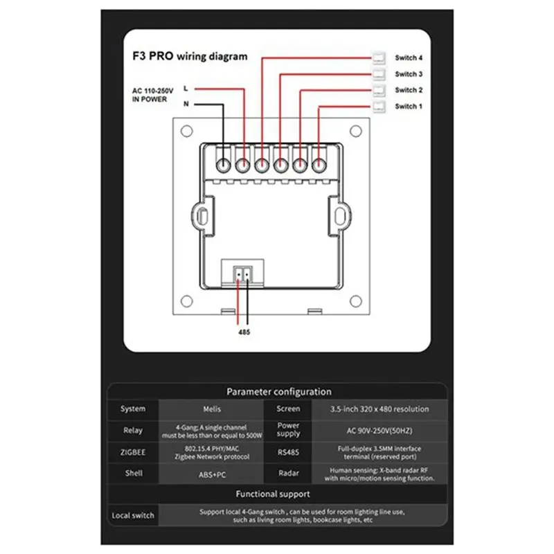 B44C 2X Умная центральная панель управления Tuya Zigbee, настенный выключатель, система беспроводного управления освещением для домашней автоматизации F3-Pro (art.: 3920db2faab71) - 3920db2faab71