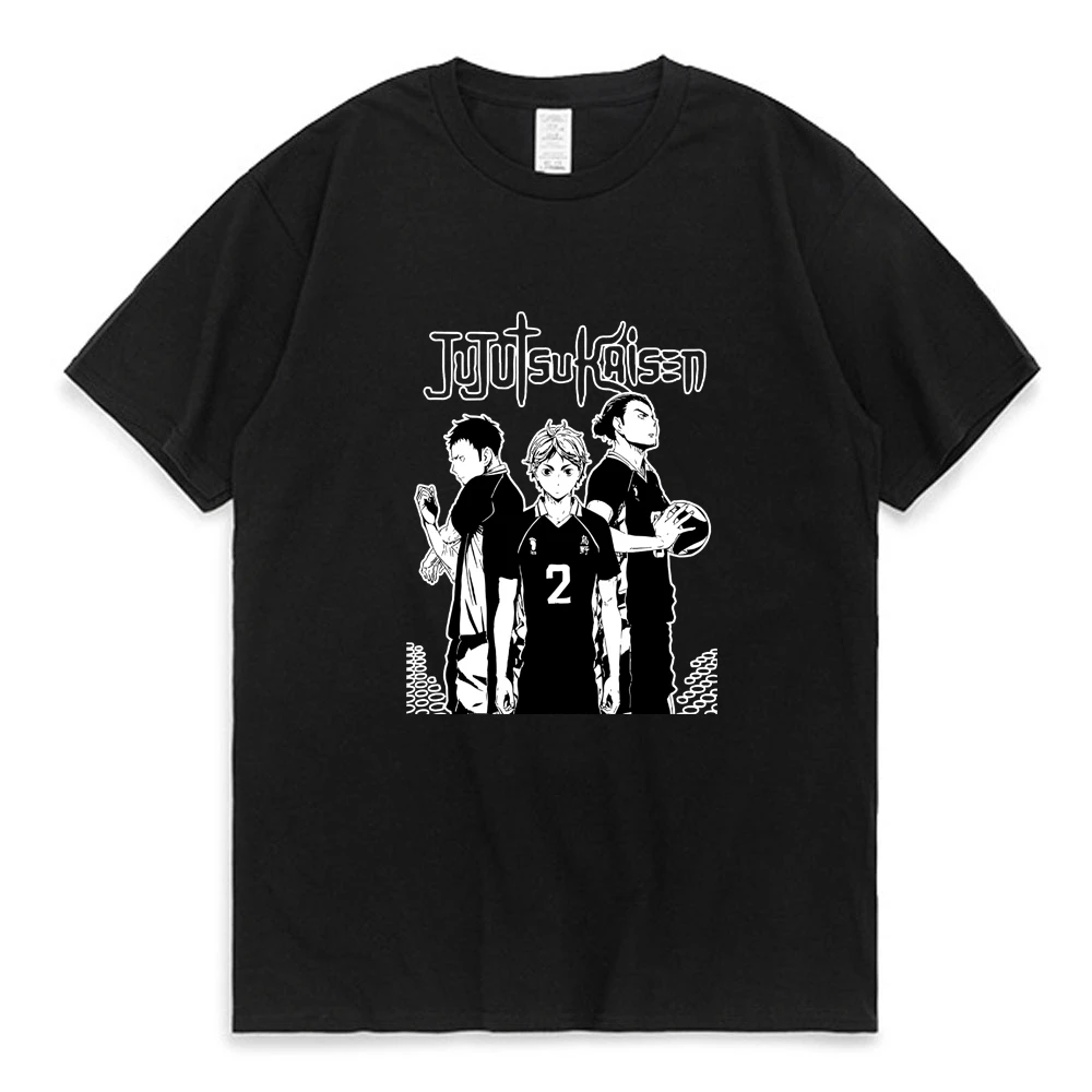 

Футболка Мужская/Женская хлопковая с коротким рукавом, летняя Японская уличная одежда в стиле аниме ююютсу кайсен хайкюу пинрт, топ для под...
