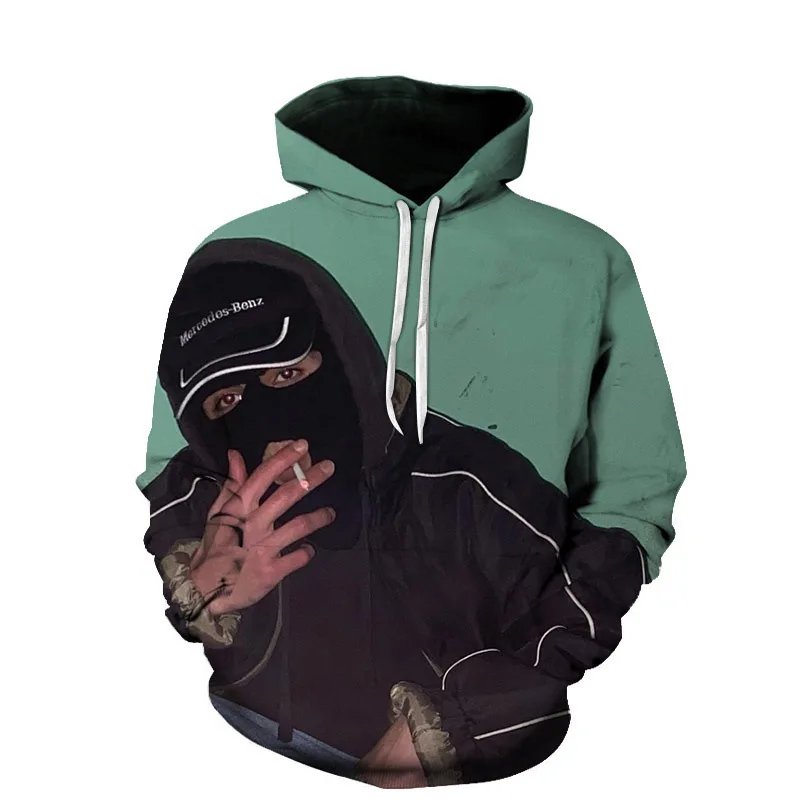 

Повседневная модная уличная мужская одежда на весну и осень, зимний мужской пуловер с длинным рукавом и капюшоном и принтом фигуры в Корейс...