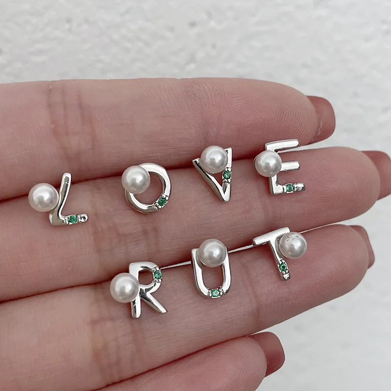 

Real 925 Sterling Silver 26 Capital Letters Stud Earrings Alphabet with Pearls Studs Birthday Anniversary Gifts for Women Girls