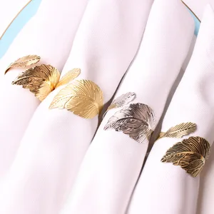 3pc Napkin Ring Gold Leaves Feather For Wedding Party Decoration Hotel Table Luxury Napkin Ring Acce