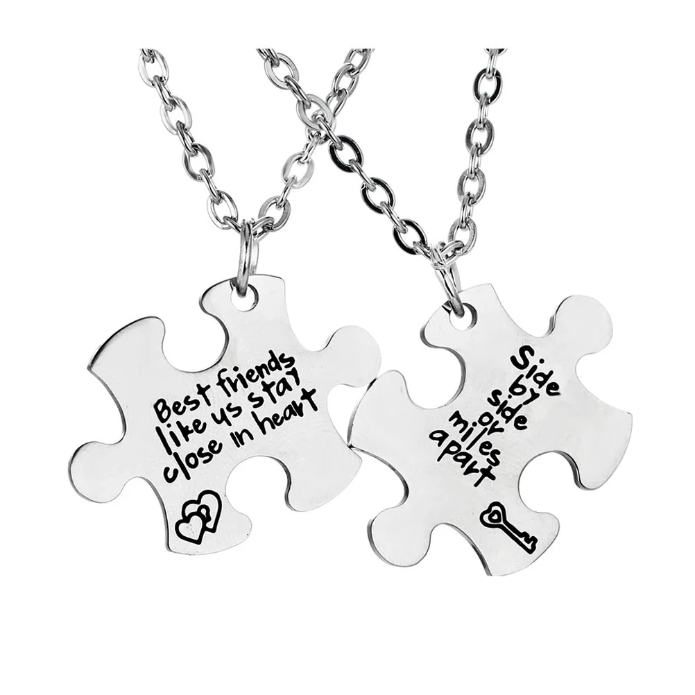 

Necklace Puzzle Necklaces Friendship Friend Matching Bff Jewelry Best Pendant Neck Piece Good Gift Couples Jigsaw Friends