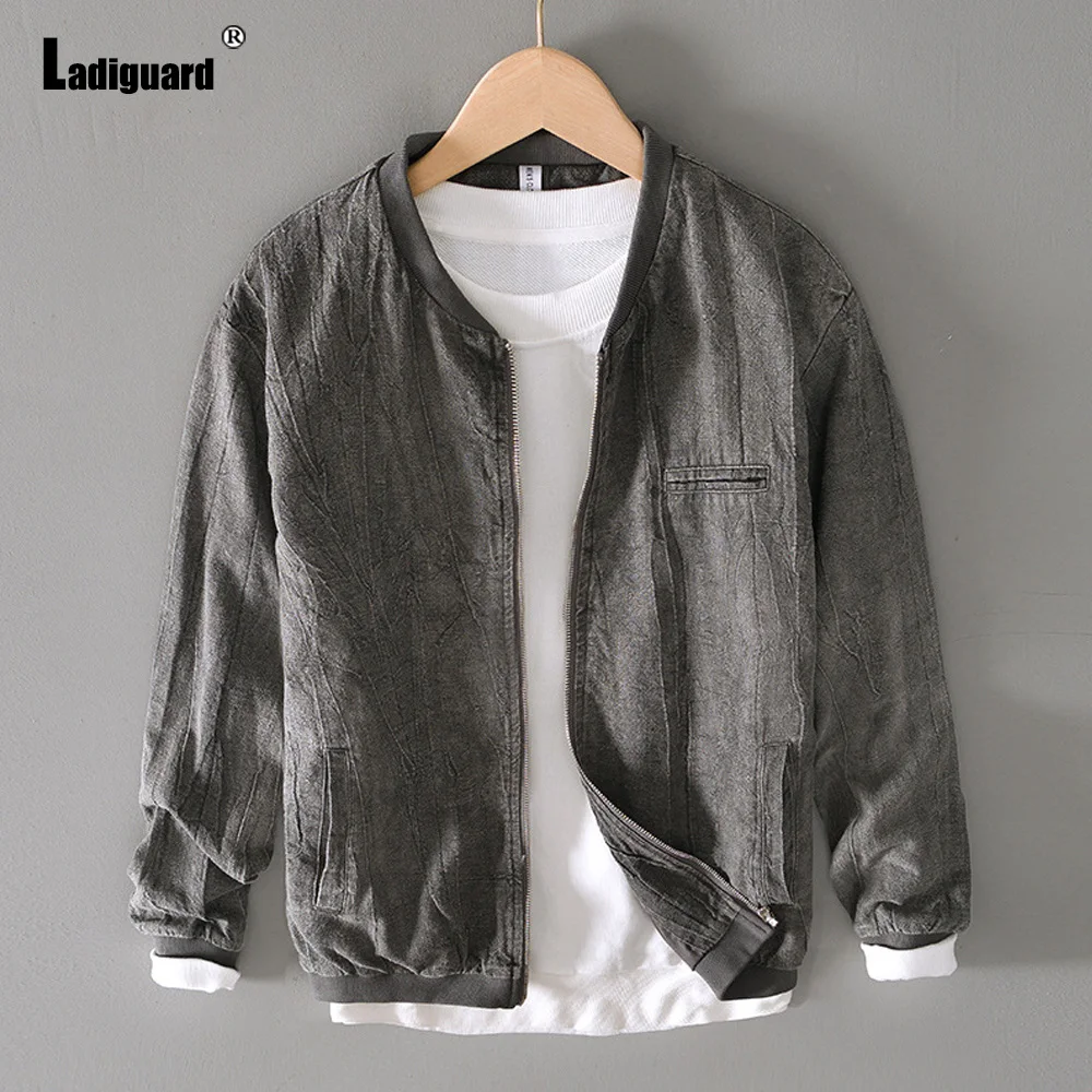 

Ladiguard Plus Size Men Casual Linen Jackets Vintage harajuku Coats Hombre Tops Streetwear 2023 Fashion Zipper Up Tops Outerwear