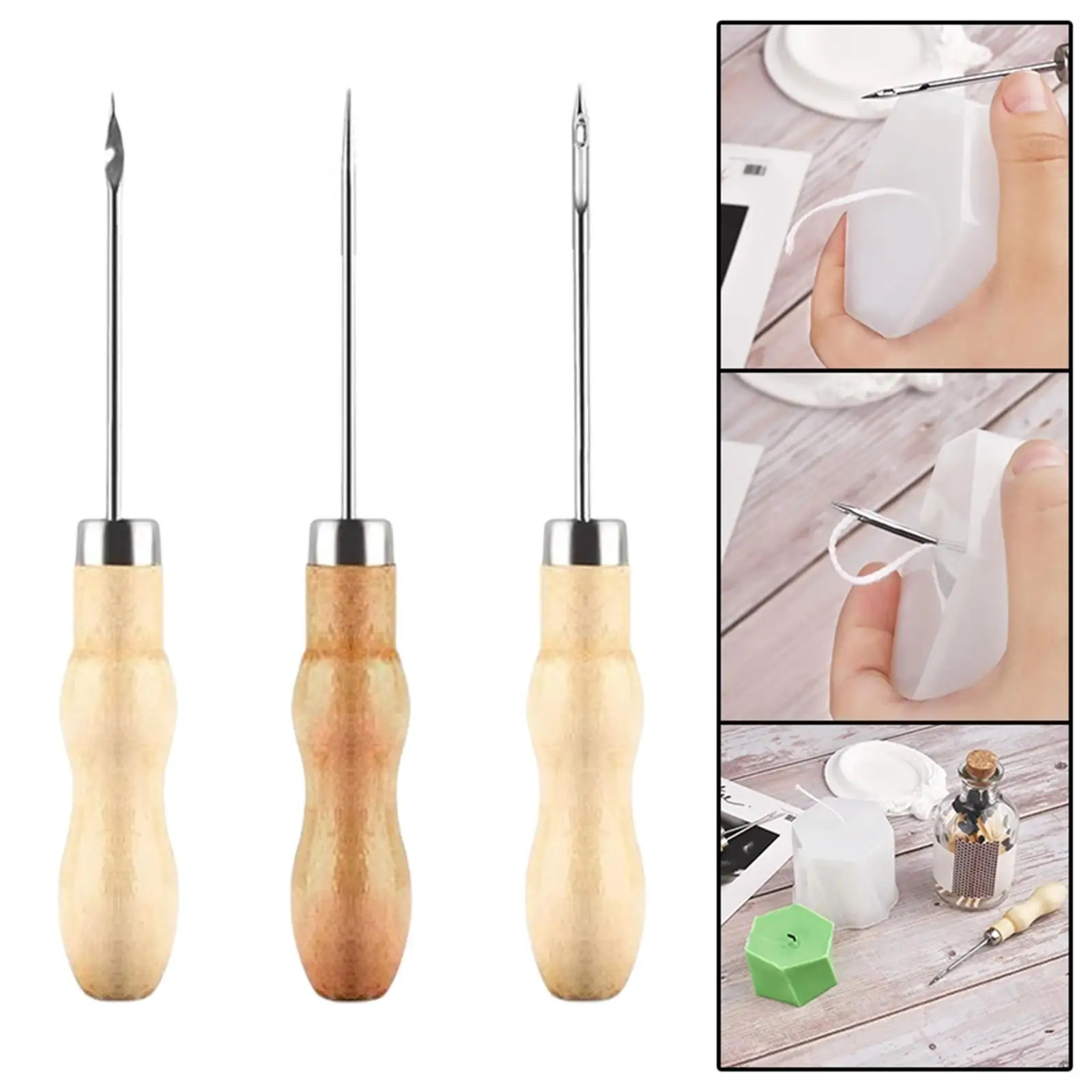 Шило для шитья 3x инструменты с деревянной ручкой пробивки отверстий царапин