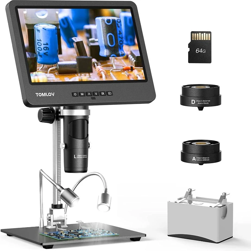

Цифровой микроскоп TOMLOV DM602 с тройными линзами, жк-микроскоп с HDMI, микроскоп с жк-экраном 10,1 дюйма и IPS экраном для пайки, микроскоп с монетами и подсветкой