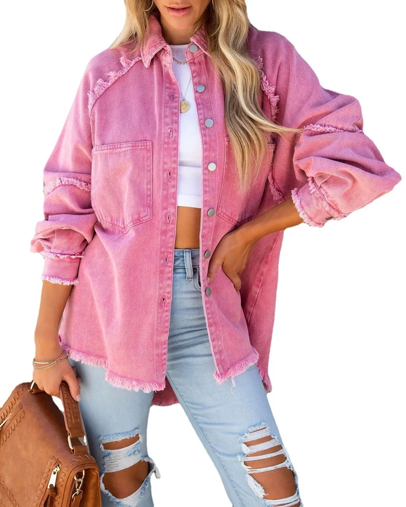 

New Autumn Denim Jacket Women Loose Long-Sleeve Washed Hole Casual Jacket Ladies Fashion Streetwear Bohemia Denim Femme Coat
