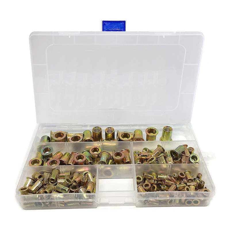 165 шт. метрические заклепочные гайки из углеродистой стали, оцинкованная плоская накатанная Резьбовая вставка Hhead, набор Rivnut в ассортименте