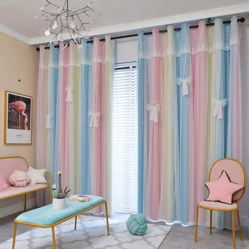 

2022 New Curtains for Living Modern Simple Double Princess Wind Starry Sky Girl Children's Room Curtains Dining Room Bedroom