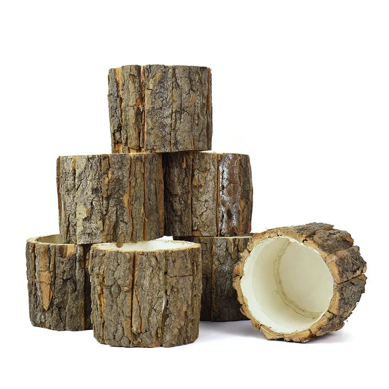 Garden Bark Flower Flowerpot Creative Pot Planter Round Basket Hollow Wooden Stump Plant Bonsai Wedding Home Decoration |