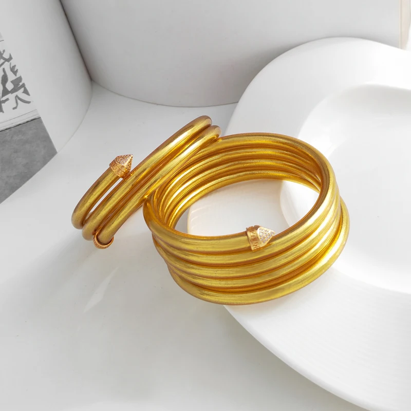 

Modern Jewelry Hot Sale Silicone Bracelet 2022 Trend New Design Fashion Temperament Multi Layers Gold Color Bracelet For Women