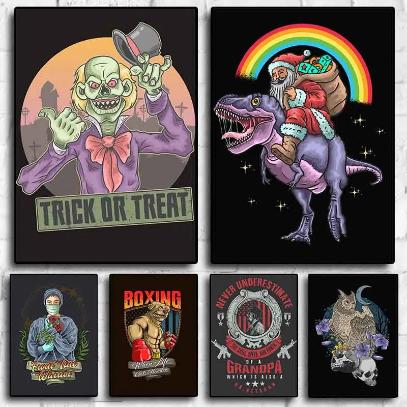 

Classic Samurai Skeleton Magic Monster Dog Christmas Art Home Wall Decoration Canvas Poster Aesthetics Living Bar Cafe Picture